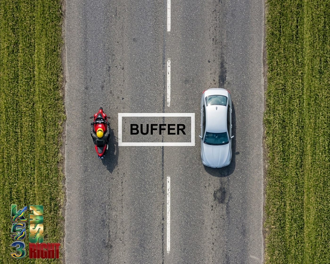 Motorcyclist creating a buffer from oncoming traffic
